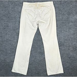 VTG‎ Old Navy Jeans Womens 8 Ivory Denim Embroidered Y2K Ultra Low Waist Bootcut